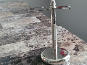 Silver Metal Shaving Brush and Razor Stand Holder