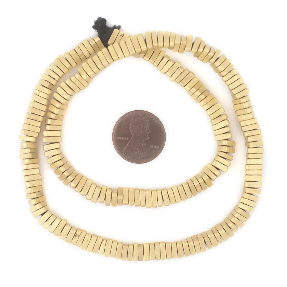 Faceted Gold Triangle Heishi Beads 6mm Unusual Brass Large Hole 16 Inch Strand - Image 2 of 4