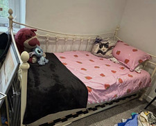 White Metal Single Bed Frame with trundle