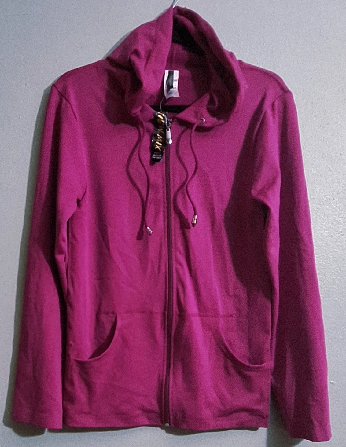 New Mix Magenta Zip Up Hoodie Ribbed Sides Stretch Activewear One Size
