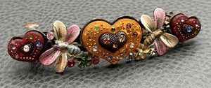 VTG Heart Flower Butterfly Enamel Rhinestone Hair Barrette Clip Victorian Style