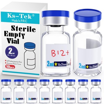 Ks-Tek Sterile Empty Vials with Self Healing Injection Port,with 2ml Clear 