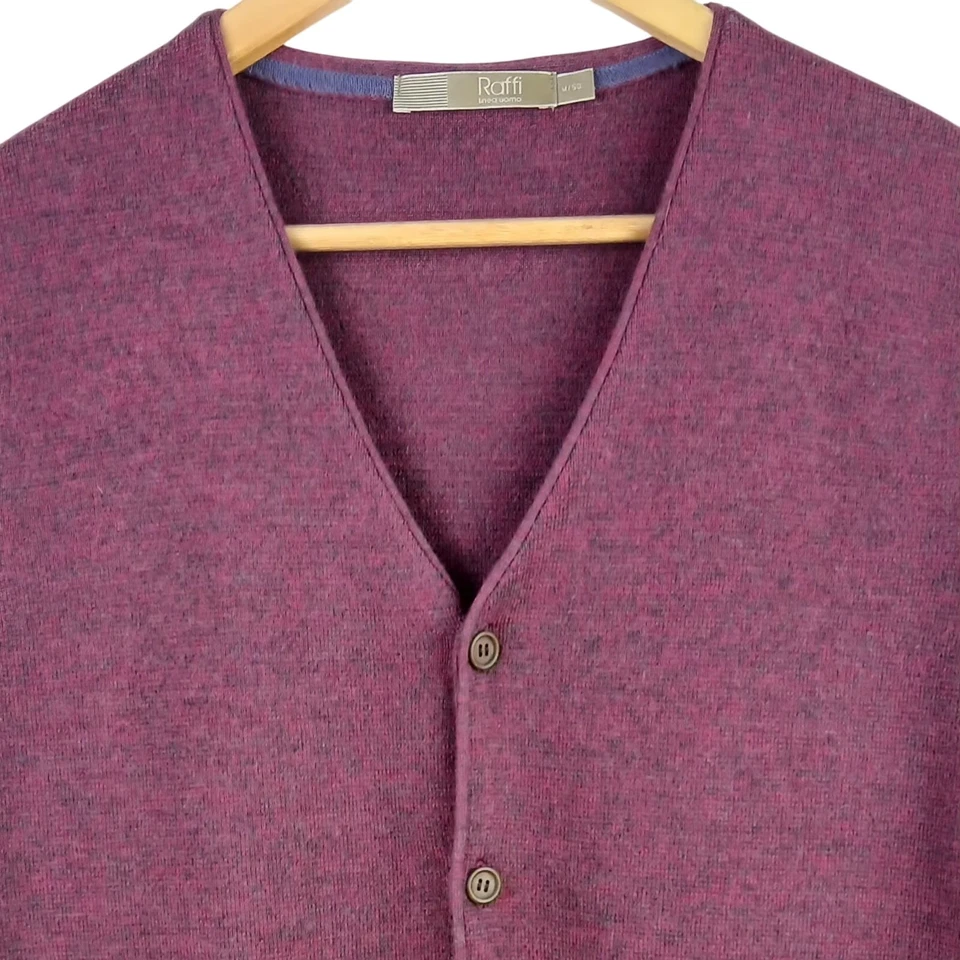 Raffi Linea Uomo Men's SZ M/50 100% Italian Merino Wool Cardigan Vest in Merlot - Image 3 of 4