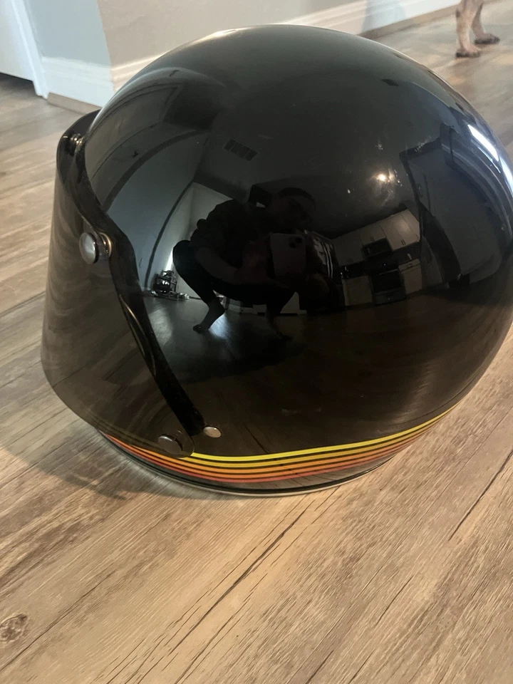 Casco Biltwell Gringo XL Spectrum Brillo Negro Naranja S Vintage Retro DOT Foto 2 de 4