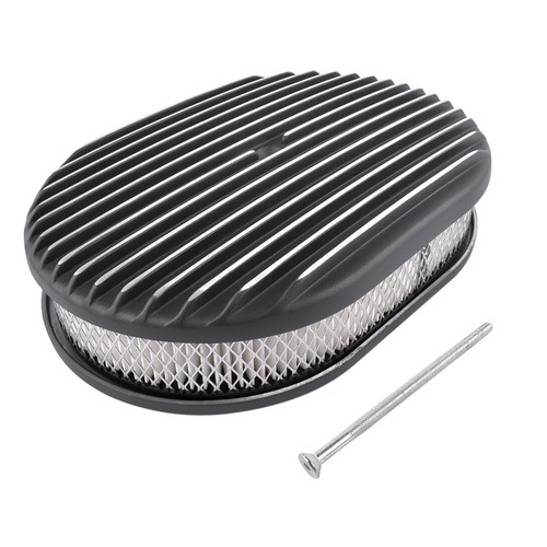 12" Oval Aluminum Full Finned Air Cleaner Assembly Black for 5-1/8" Carb Neck - Bild 1 von 13