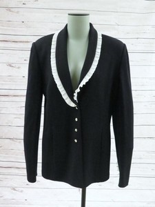 St-John-Evening-Marie-Gray-Santana-Knit-Jacket-Black-Size-6-White-Ruffle-Trim