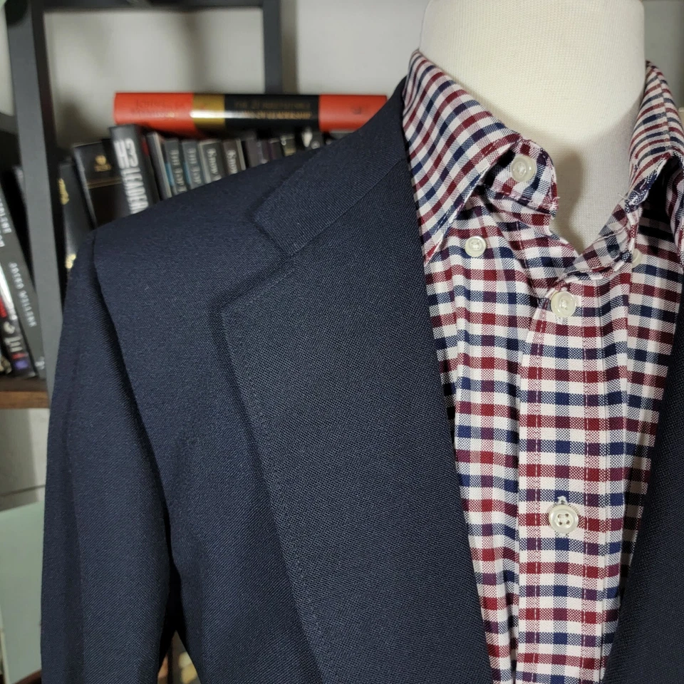 Blazer De Colección Raqueta Club Hart Schaffner Para Hombres Dos Botones Azul Marino Poli Lana Talla 42L Foto 4 de 4