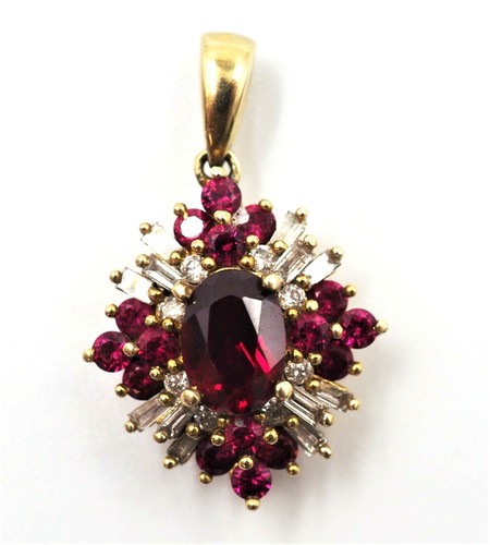 Diamond & 9ct Yellow Gold Ruby Pendant Necklace Women's Wedding Jewellery - Picture 3 of 10