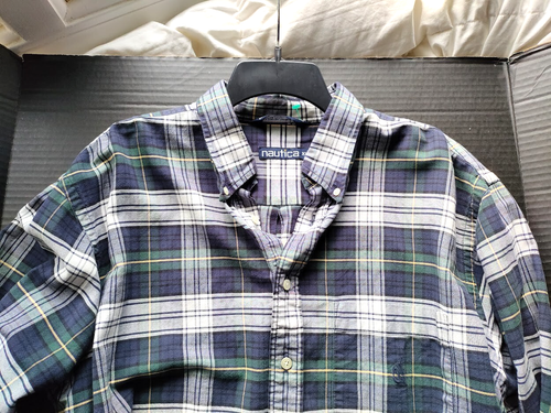Nautica Hombre Talla L Cuadros Manga Larga Abotonada Azul y Verde - Imagen 5 de 11