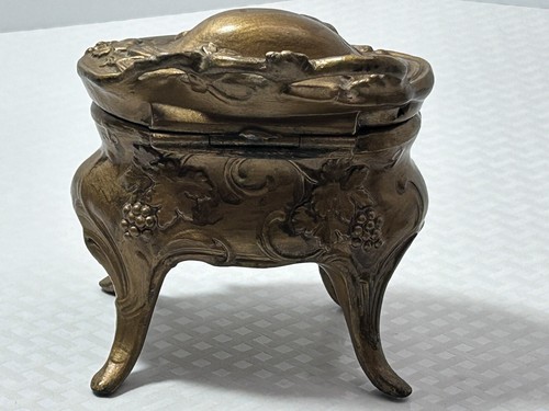 Vintage JEWELRY BOX Art Nouveau Style Gold Metal Trinket Casket 4.5” #1082 - Picture 2 of 13