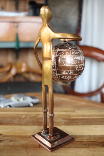 Art Deco massive Messing Statue eines Mannes mit Globus - Bild 4 von 9