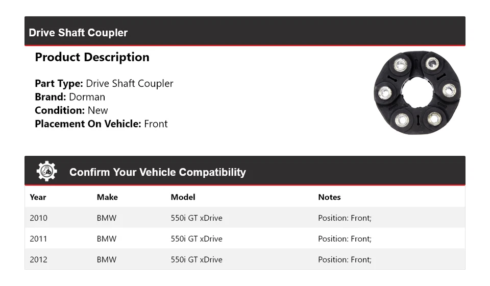 Acoplador de eje de transmisión delantero 2011 para BMW 550i GT 2010-2012 xDrive Dorman Foto 2 de 4