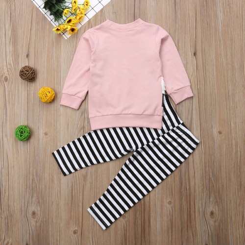 NEW Swan Girls Ruffle Shirt Striped Leggings Outfit Set 2T 3T 4T 5T 6 - Picture 4 of 5