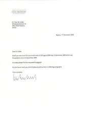Hans Brunhart Signed Letter 2009 Autographed / Prime Minister Liechtenstein