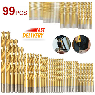 HSS Drill Bits 99pcs Titanium Coated Set 1.5mm-10mm High Speed Drill ...