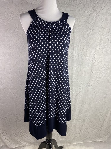 Navy Blue White Polka Dot Women's Dress Size 4 Sleeveless Career En Focus Studio