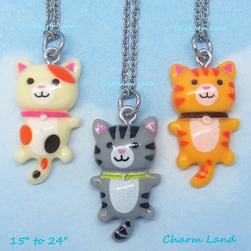 Cute Cat Necklace Kitty Tabby Calico Kawaii 10075 Kitsch Retro Boho Charm Land