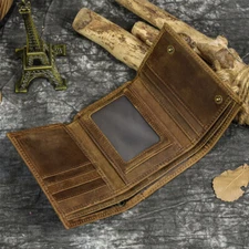 Men's Vintage Leather Wallet Chain Tri-fold Snap Closur CARD Holder Perfect HOT