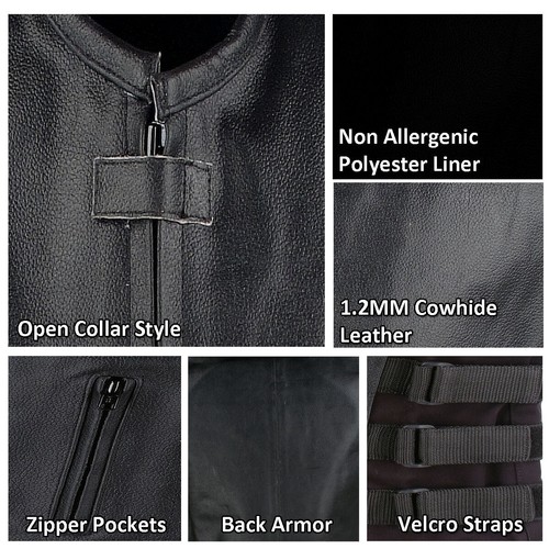 New Men's Motorcycle Real Cowhide Leather Vest Adjustable Stylish w/ CE Armor, - Picture 26 of 40