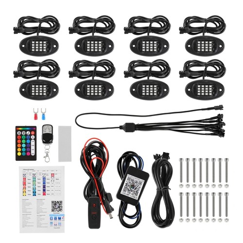 For Chevy Silverado 1500 2500HD 8 Pod RGB LED Rock Lights Neon Underglow LED Kit - Picture 8 of 12