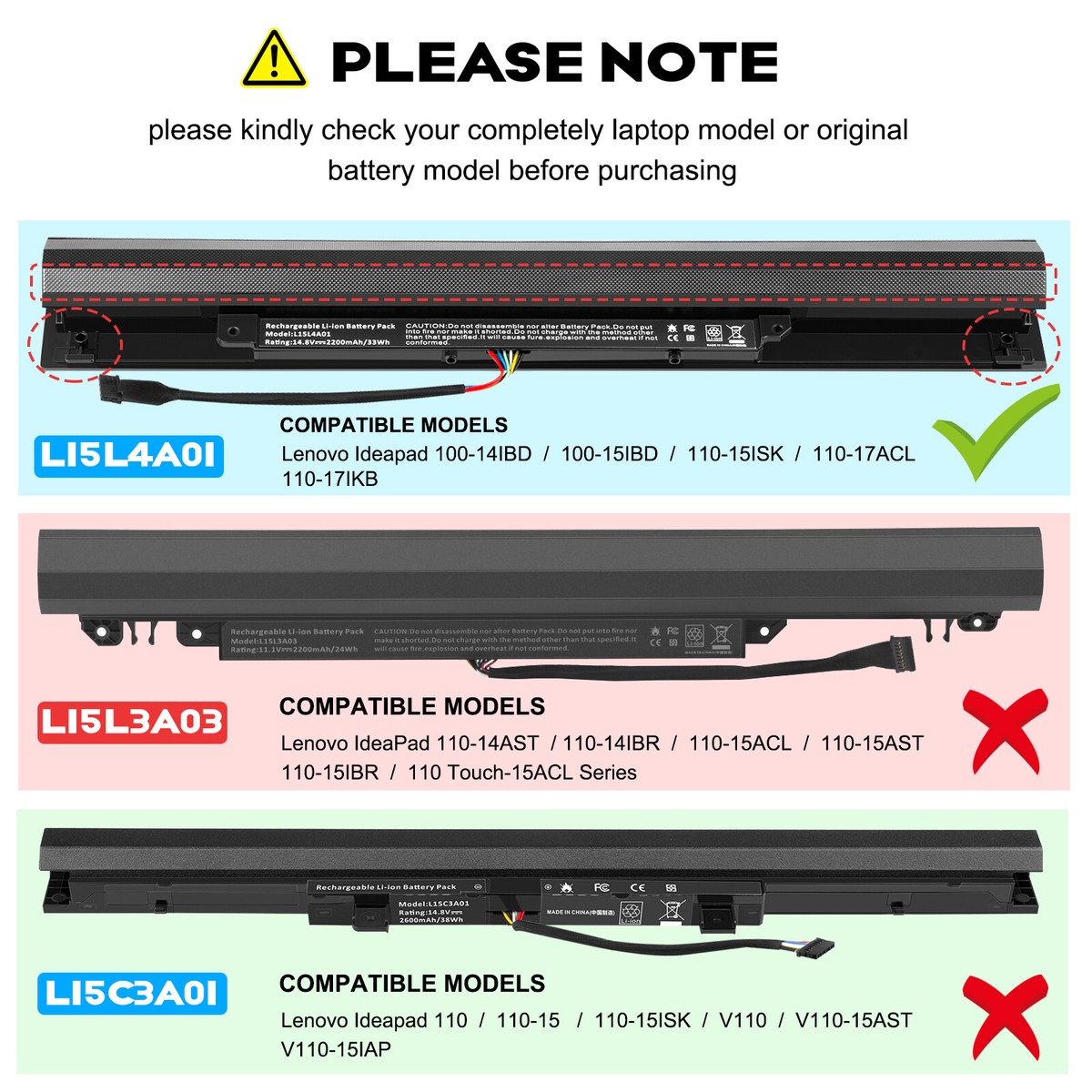 Battery for Lenovo V4400 Ideapad 100-15IBD 110-15ISK L15S4A01