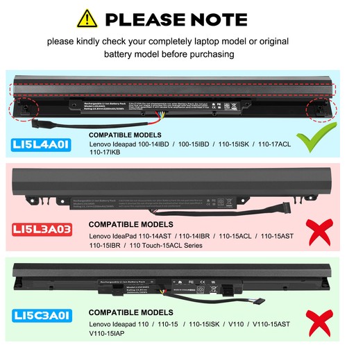 Battery for Lenovo V4400 Ideapad 100-15IBD 110-15ISK L15S4A01 L15L4A01 2200mAh - Picture 2 of 17