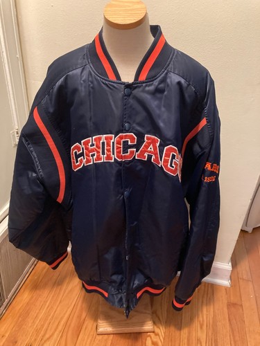 VINTAGE CHICAGO BEARS NFL SATIN JACKET SIZE XL SNAPS NEED REPAIR READ THE AD