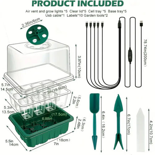 Seed Trays, 12 Holes Seedling Starter Kit, Plant Propagator with Lids/LED Lights - Picture 10 of 10