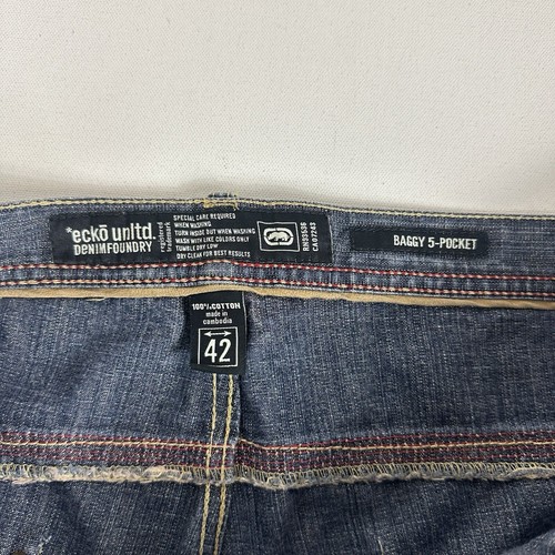 Vintage Ecko Unltd Jeans Herren 42x34 Baggy 5 Pocket Blau Wide Leg Y2K Skater - Bild 8 von 10