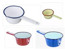 14cm Milk Pan Pot Saucepan Enamel White Red Blue Cream Tea Coffee Cook UK
