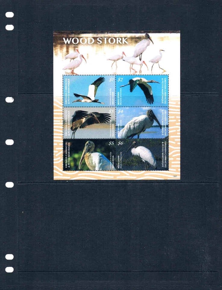 Valor Scott de $15,00 - Granada Birds 2019 s/s cigüeñas de madera Caribbean CV MNH NH UMM - Imagen 2 de 4