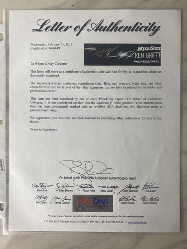 KEN GRIFFEY JR Autographed Big Stick Baseball Bat PSA FULL LETTER LOA - Picture 4 of 4
