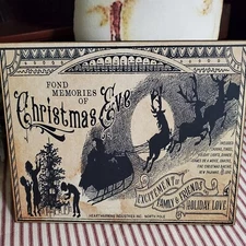 COLONIAL VINTAGE PRIMITIVE STYLE MEMORIES OF CHRISTMAS EVE SANTA SLEIGH SIGN