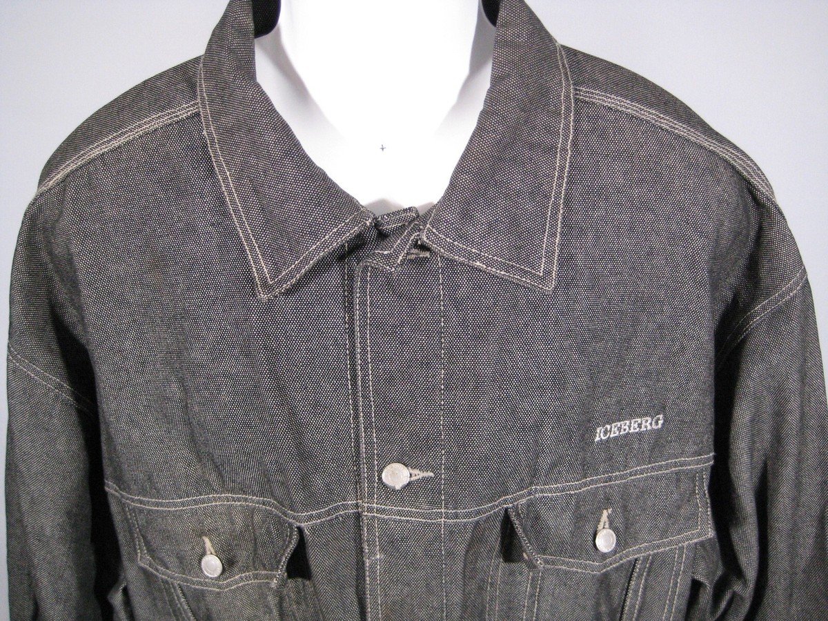 RARE Iceberg History Black Denim Jean Jacket Mens XXL 90s Y2K
