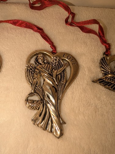 Silver Plate love peace hope ornaments angels hearts Set Gorham . Heavy Nice. - Picture 3 of 9