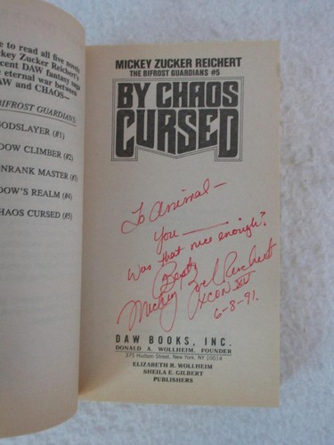 SIGNED Mickey Zucker Reichert BY CHAOS CURSED 1991 Daw PB 1st Printing - Picture 4 of 4
