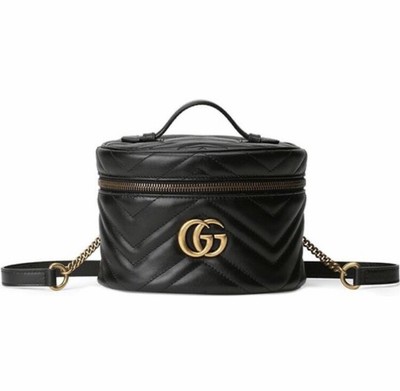 Gucci #598594 GG Marmont 2 Black Quilted Leather Backpack W/Box