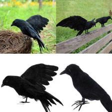 2Pcs Halloween Black Crow Prop Fake Bird Raven Feathered Spooky Party Home Decor