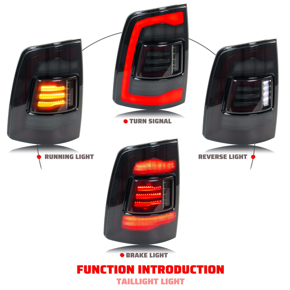 LED Tail Lights for Dodge Ram 4th Gen 09-18 Sequential Amber