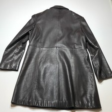 Tibor Leather Jacket Coat Womens Size Large Brown Long Length Button Front Lined