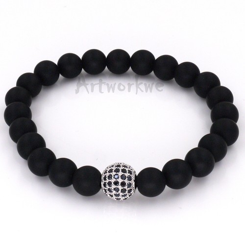Moda Alta Calidad Piedra de Lava Cuentas y Pelota de Plata Circonial Hombres Dije Pulseras Regalo - Imagen 2 de 4