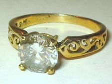 VtgTriple Gold Plate Sterling CZ Solitaire Scroll Work Engagement Ring 2.1g Sz 6