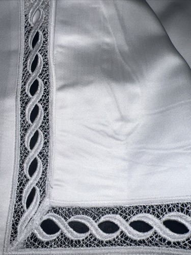 Sferra King Duvet Cover Millesimo White Cotton Sateen Lace New - Picture 6 of 6