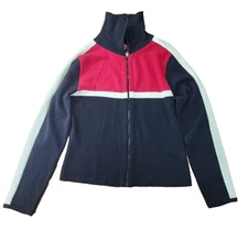 Vintage Esprit Wool Sweater Zip Up Color Block Womens Size Medium Red 90s Y2K