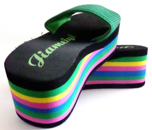EMERALD GREEN SIZE 37 PLATFORM WEDGE SANDALS FLIP FLOP SUMMER WOMEN HEEL 6.5cm* - Picture 6 of 6