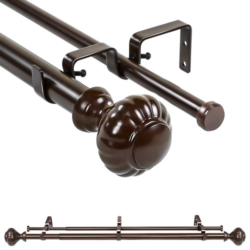 1" Door Knob Flat Button Double Drapery Curtain Window Rod Set, 28"-120" - Bild 14 von 31