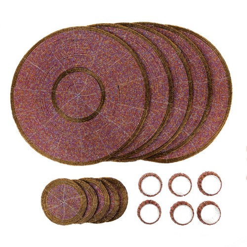 Penguin Home Set of 18 Glass Beaded Placemats, Coasters and Napkin Rings - 32 cm - Picture 14 of 36