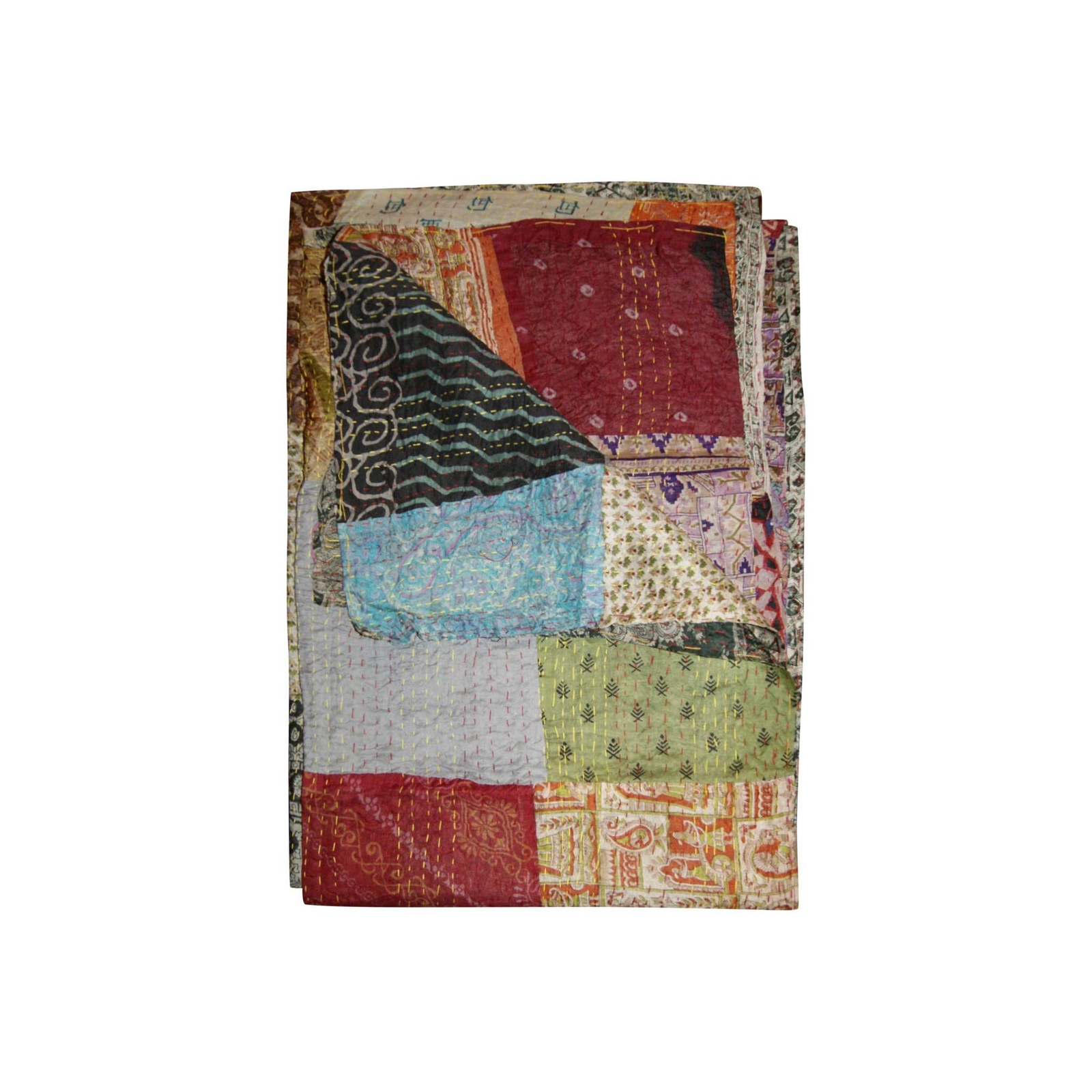 Хлопчатобумажное лоскутное одеяло Kantha размером 60 X 90 см из синего, черного и коричневого хлопка в стиле пэчворк с