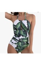 Slimming Tummy Control Twist Top and Ruched One Piece Swimsuit Hawaiian Size L