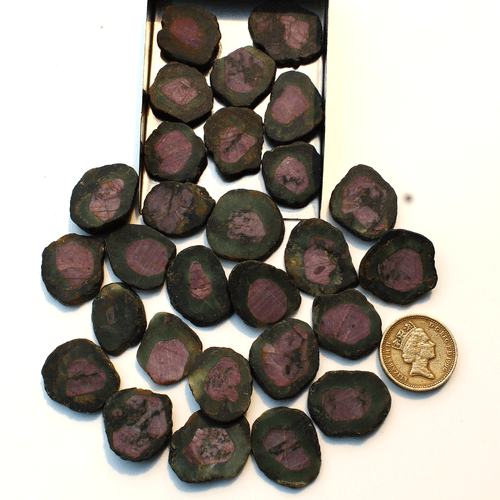 7 Pcs Natural Rare Watermelon Ruby Untreated 19mm-26.5mm Slice Rough Gemstones - Picture 5 of 15
